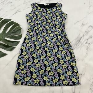 Casual Corner Womens Vintage y2k Sheath Dress Size 4 Blue Green Floral Mini